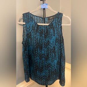 Apt. 9 Women's Teal and Black Patterned Blouse